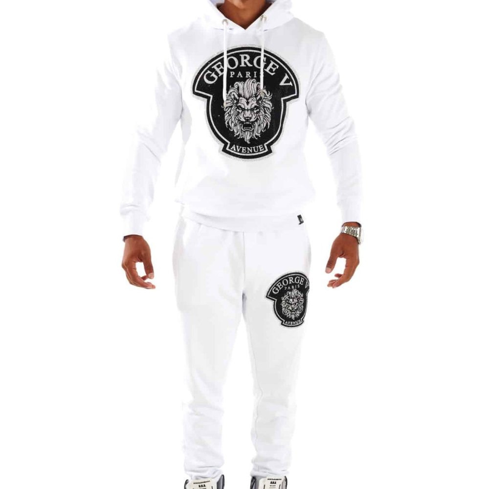 Avenue George V Paris Men's Tracksuit White Sweatsuit 2 piece set Hoodie XL NWT